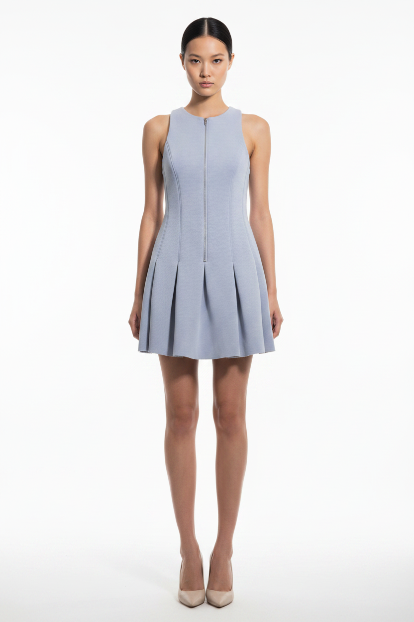 T by Alexander Wang Pleated Zip-Front Mini Dress — XS
