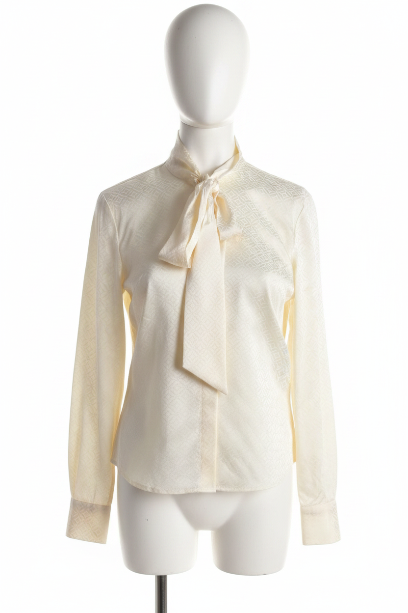 Michael Michael Kors ivory jacquard blouse, front view with tie bow