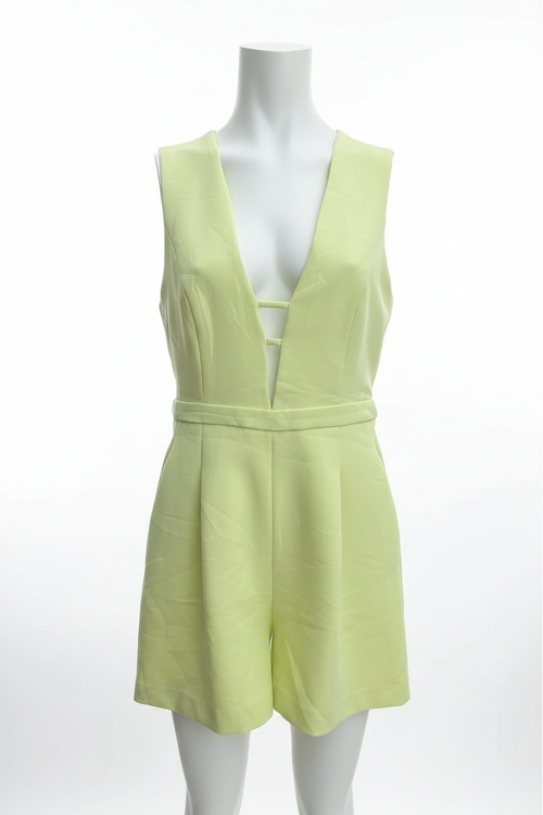 BCBGMAXAZRIA chartreuse romper, front view