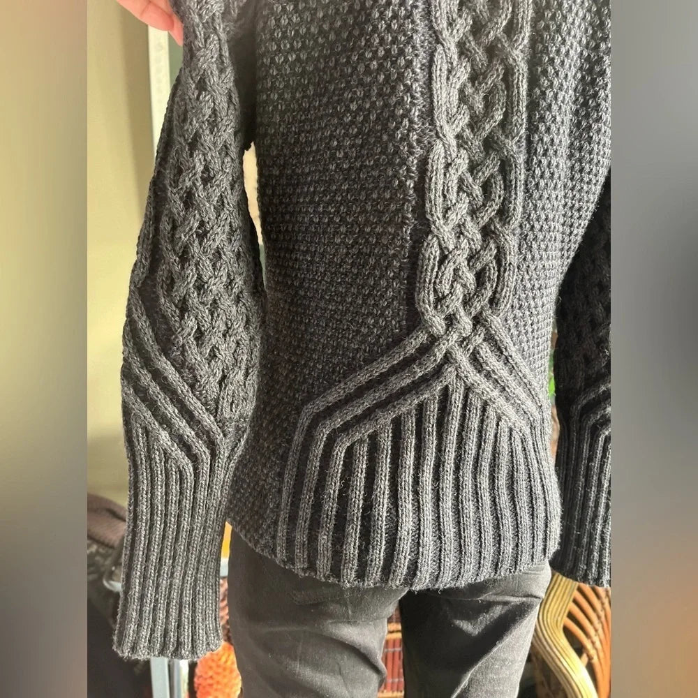 Aran Crafts Ireland cardigan, close-up of cable knit and cuff detail